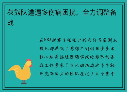 灰熊队遭遇多伤病困扰，全力调整备战